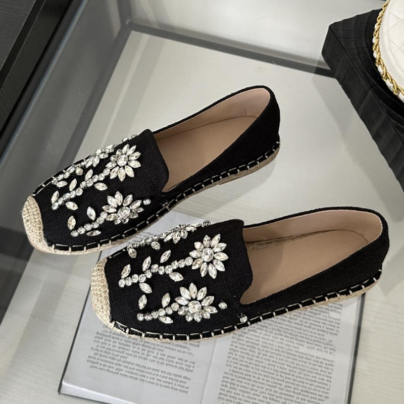 Espadrille Slip On - 2026 Rhinestone Flower Decoration Loafers Woman