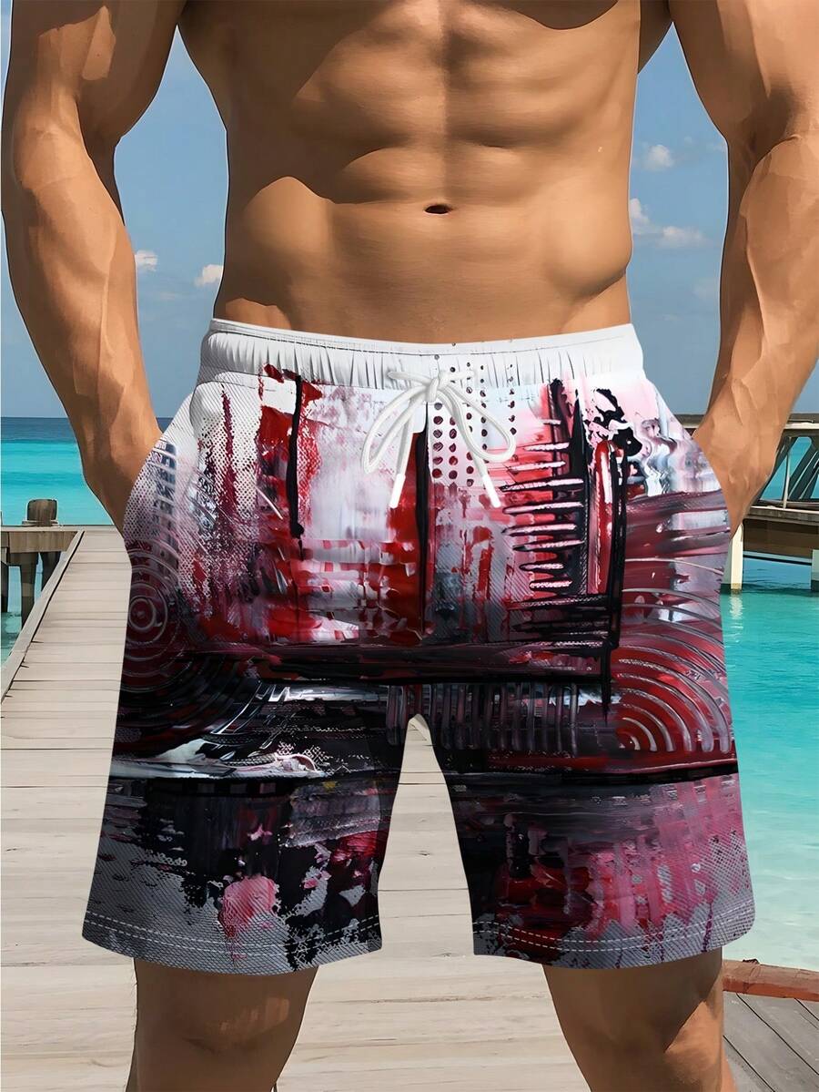 Swim Trunk Quick Dry - Mens Abstract Print Beach Shorts Summer