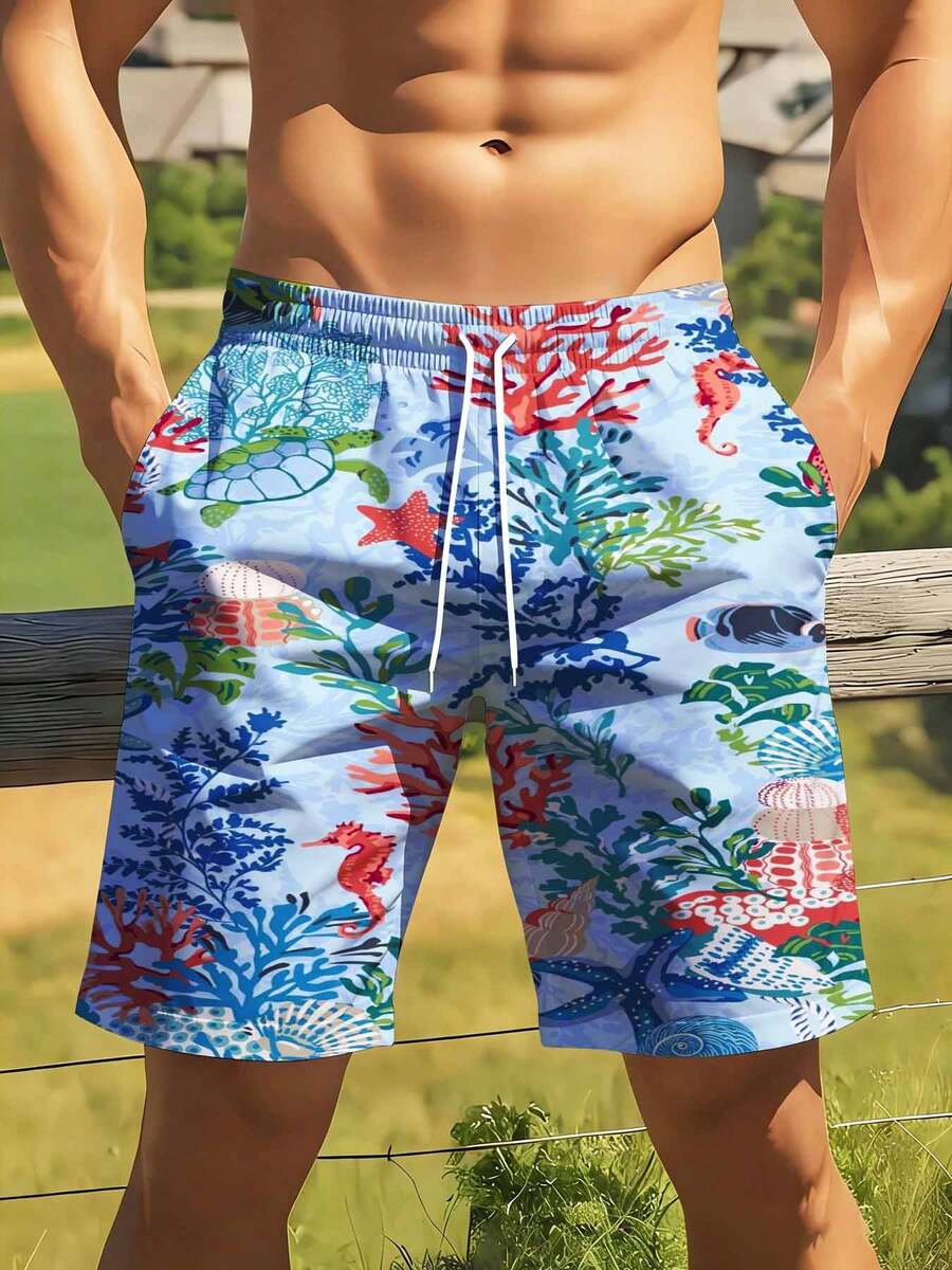 Mens Tropical Coral Print Swim - Swim Trunk Quick Dry recension och pris