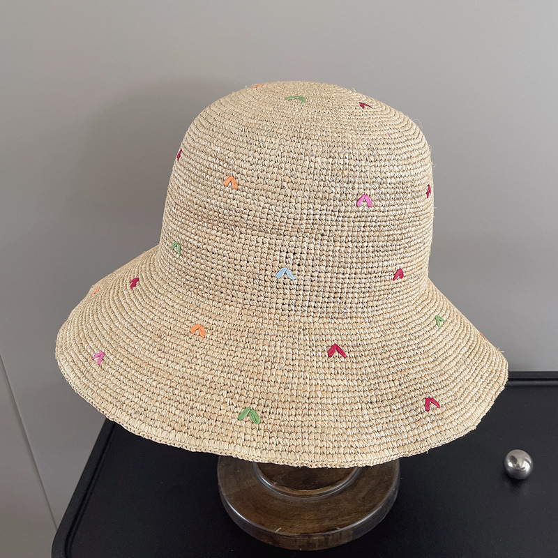 Women Embroidery Heart Raffia  - Bucket Hat Straw recension och pris