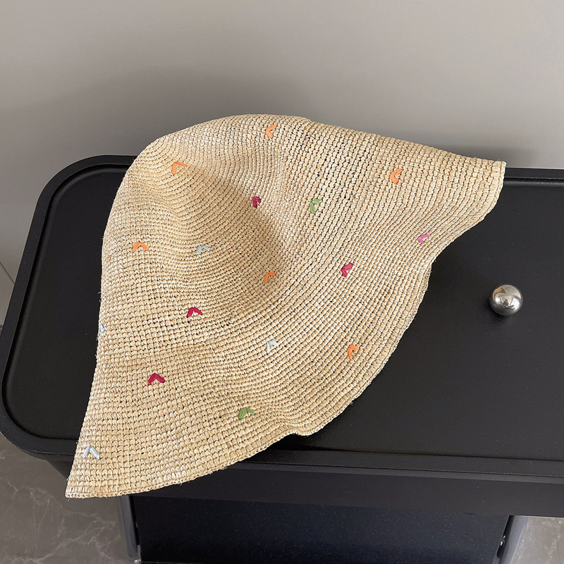 Women Embroidery Heart Raffia  - Bucket Hat Straw recension och pris