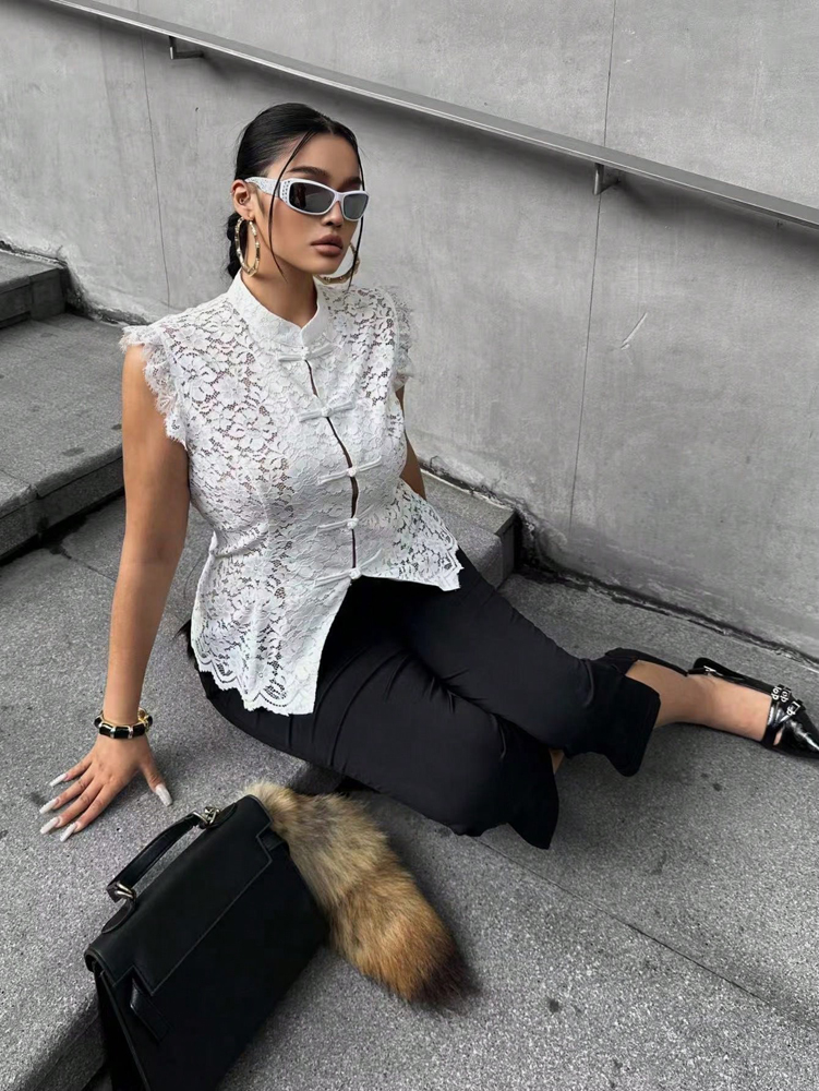 Plus Size Elegant Lace Blouse, - Shirt Camp Collar recension och pris