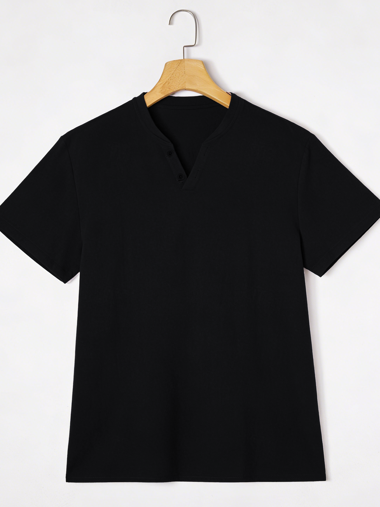 Elegant Black Henley Short-Sle - Linen Shirt Breathable recension och pris