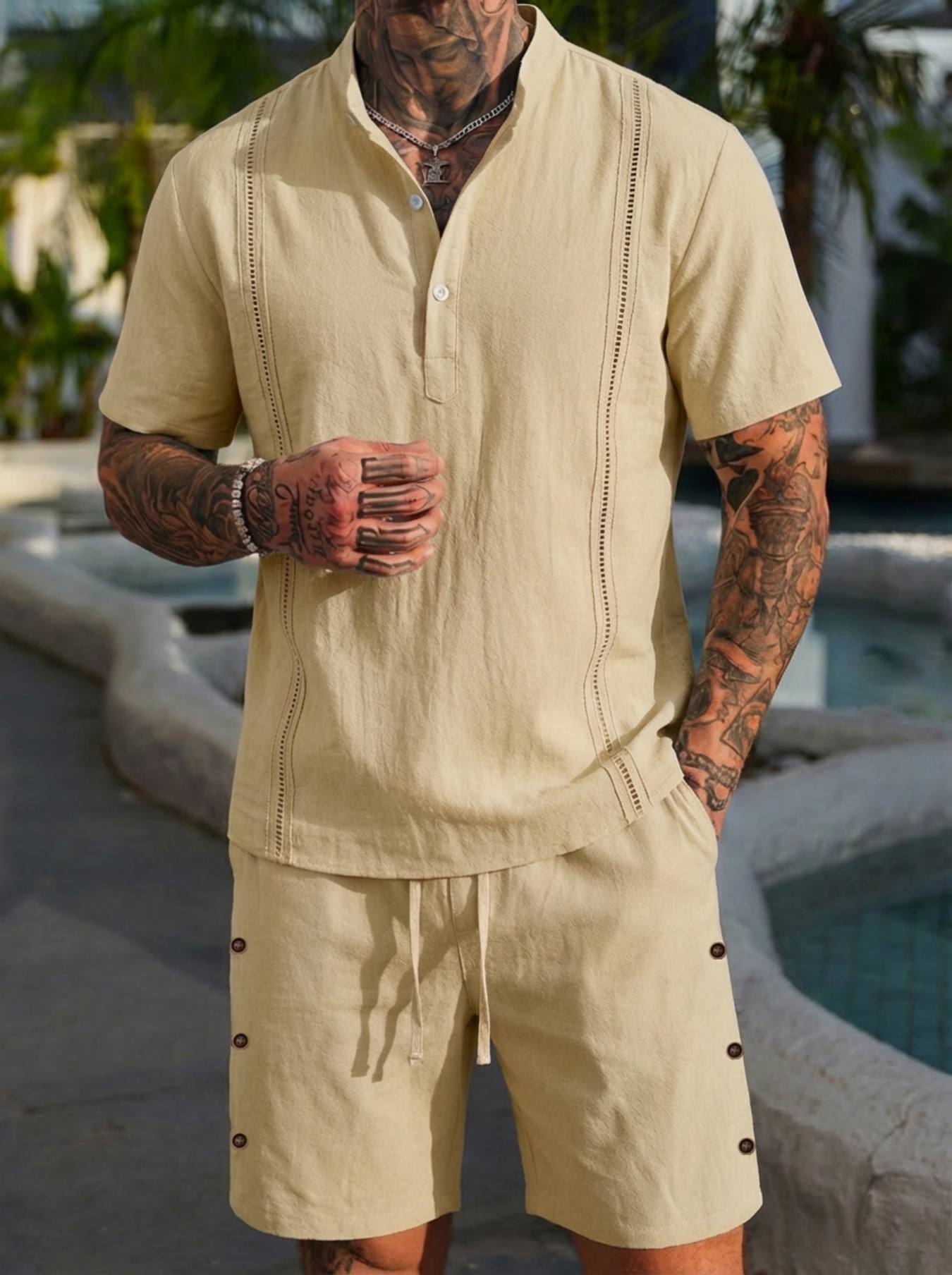 2026 men's summer beach casual - Short Linen Drawstring recension och pris