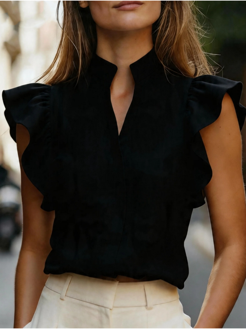 Sleeveless Ruffle Sleeve Top S - Shirt Camp Collar recension och pris