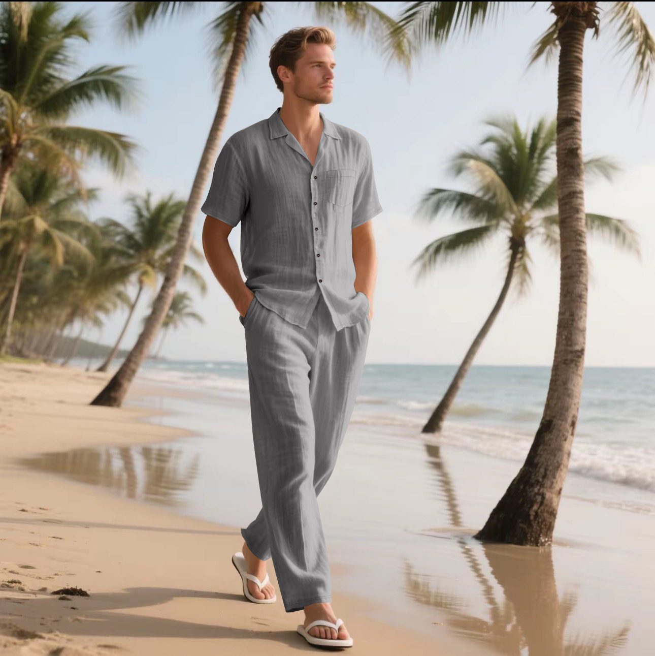 2025 Summer Beach Men's Linen  - Short Linen Drawstring recension och pris