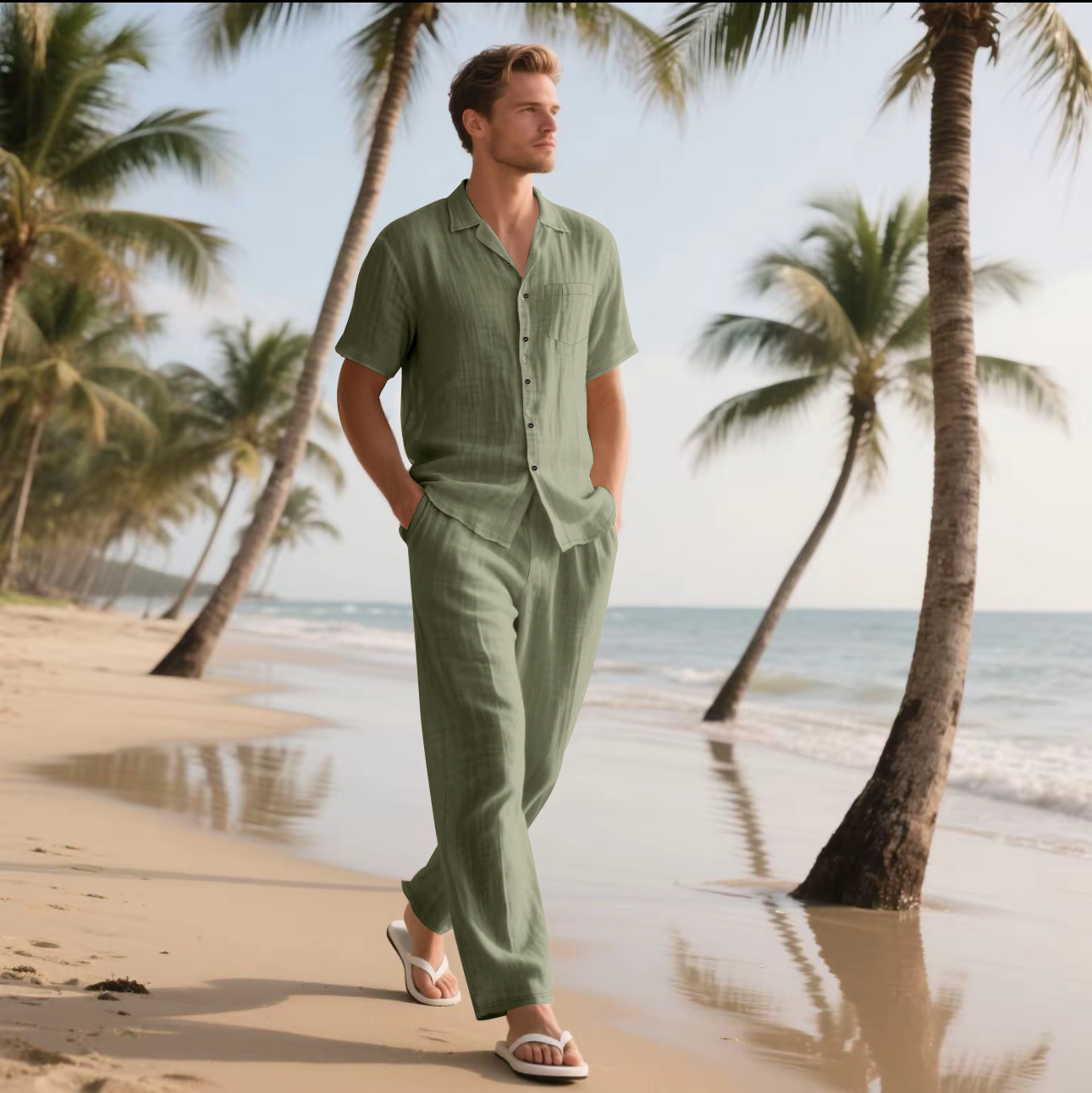 2025 Summer Beach Men's Linen  - Short Linen Drawstring recension och pris