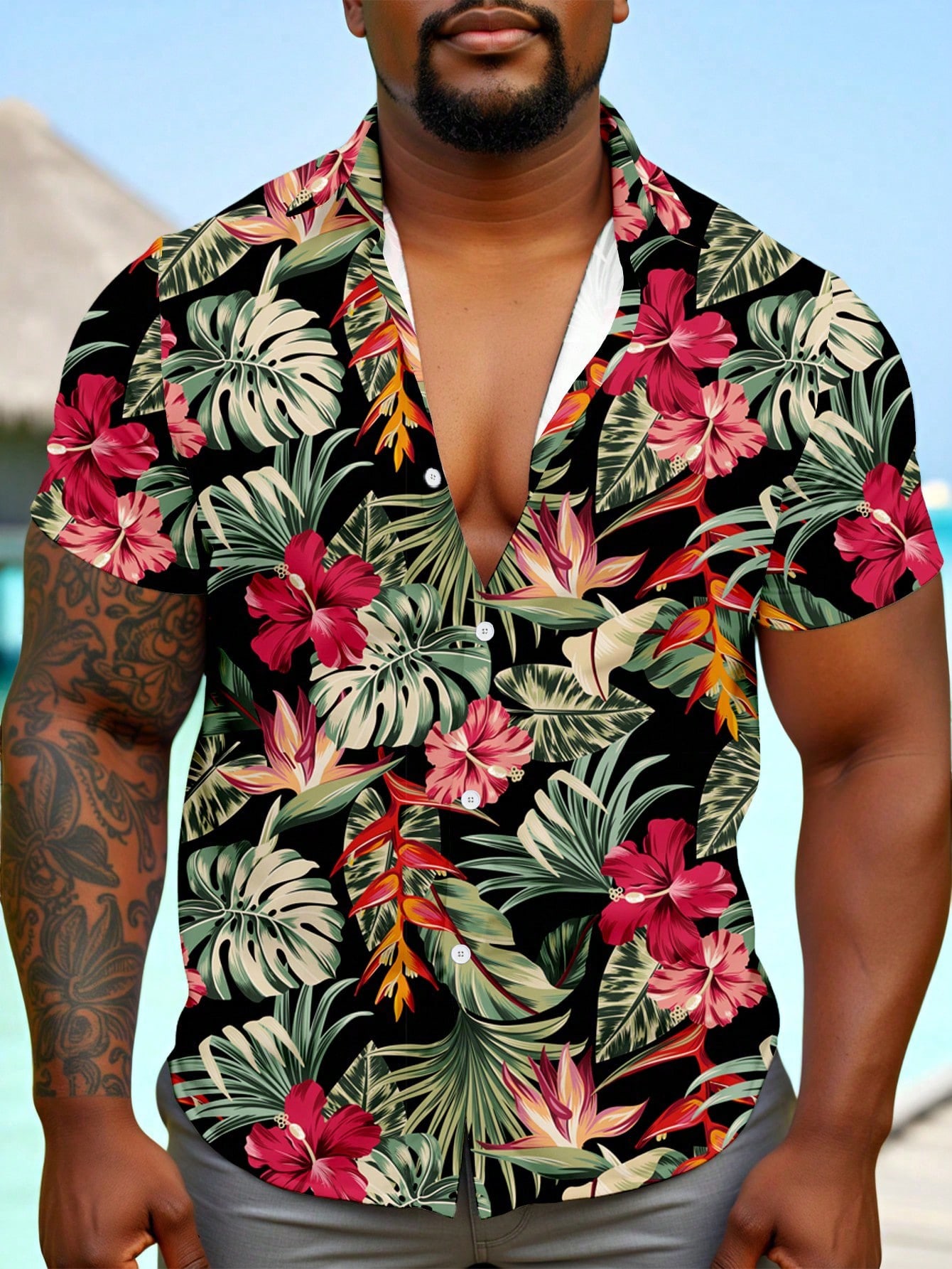 Casual Hawaiian Shirt Men Trop - Resort Shirt Floral recension och pris