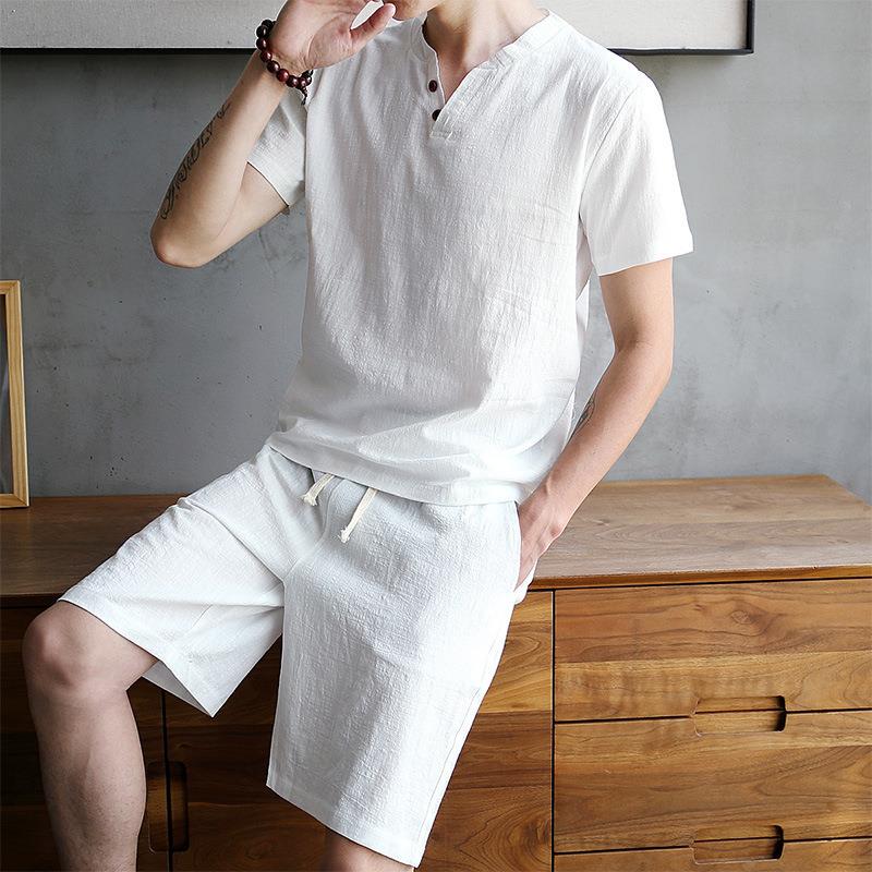 Men's Cotton Linen Set T-shirt - Linen Shirt Breathable recension och pris
