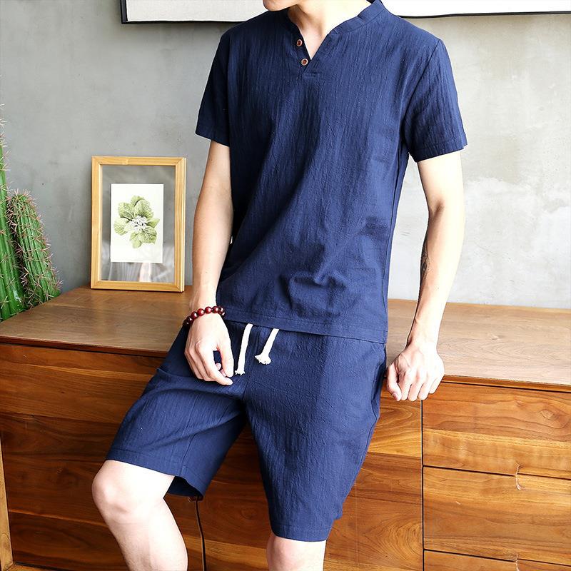 Men's Cotton Linen Set T-shirt - Linen Shirt Breathable recension och pris
