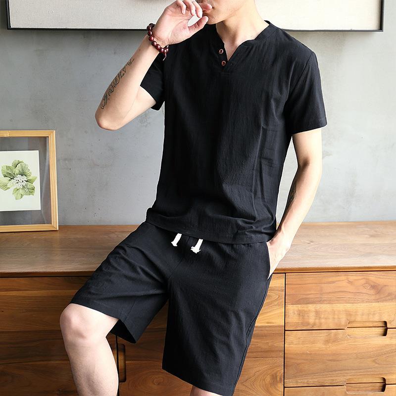 Men's Cotton Linen Set T-shirt - Linen Shirt Breathable recension och pris