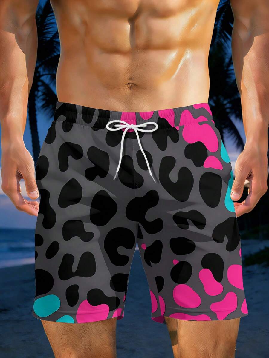 Bold Leopard Print Mens Beach  - Swim Trunk Quick Dry recension och pris