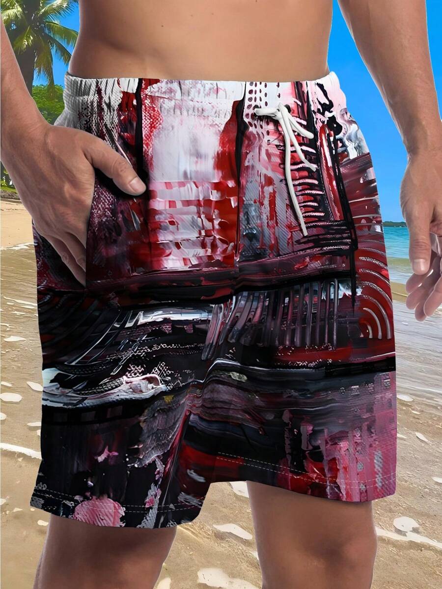 Mens Abstract Print Beach Shor - Swim Trunk Quick Dry recension och pris
