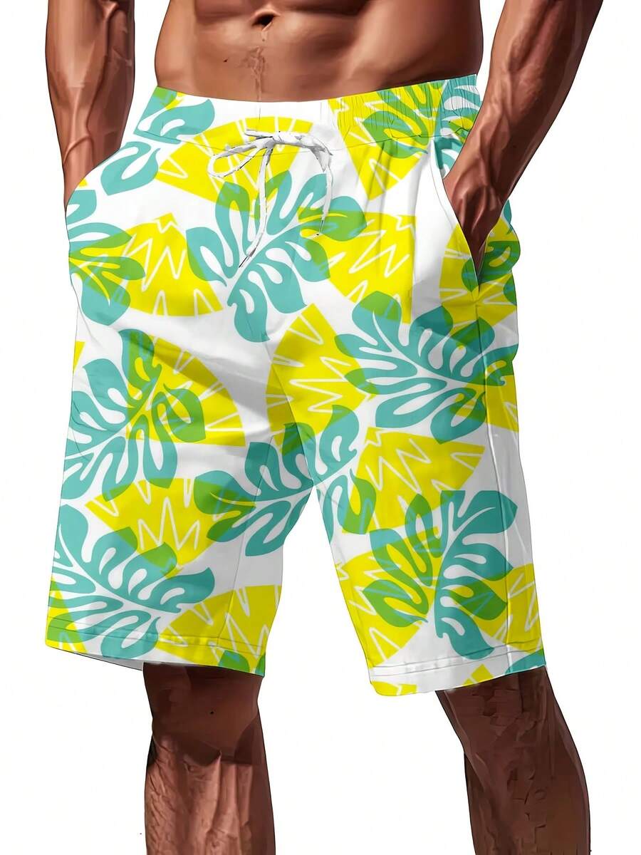 Mens Tropical Leaf Print Swim  - Swim Trunk Quick Dry recension och pris