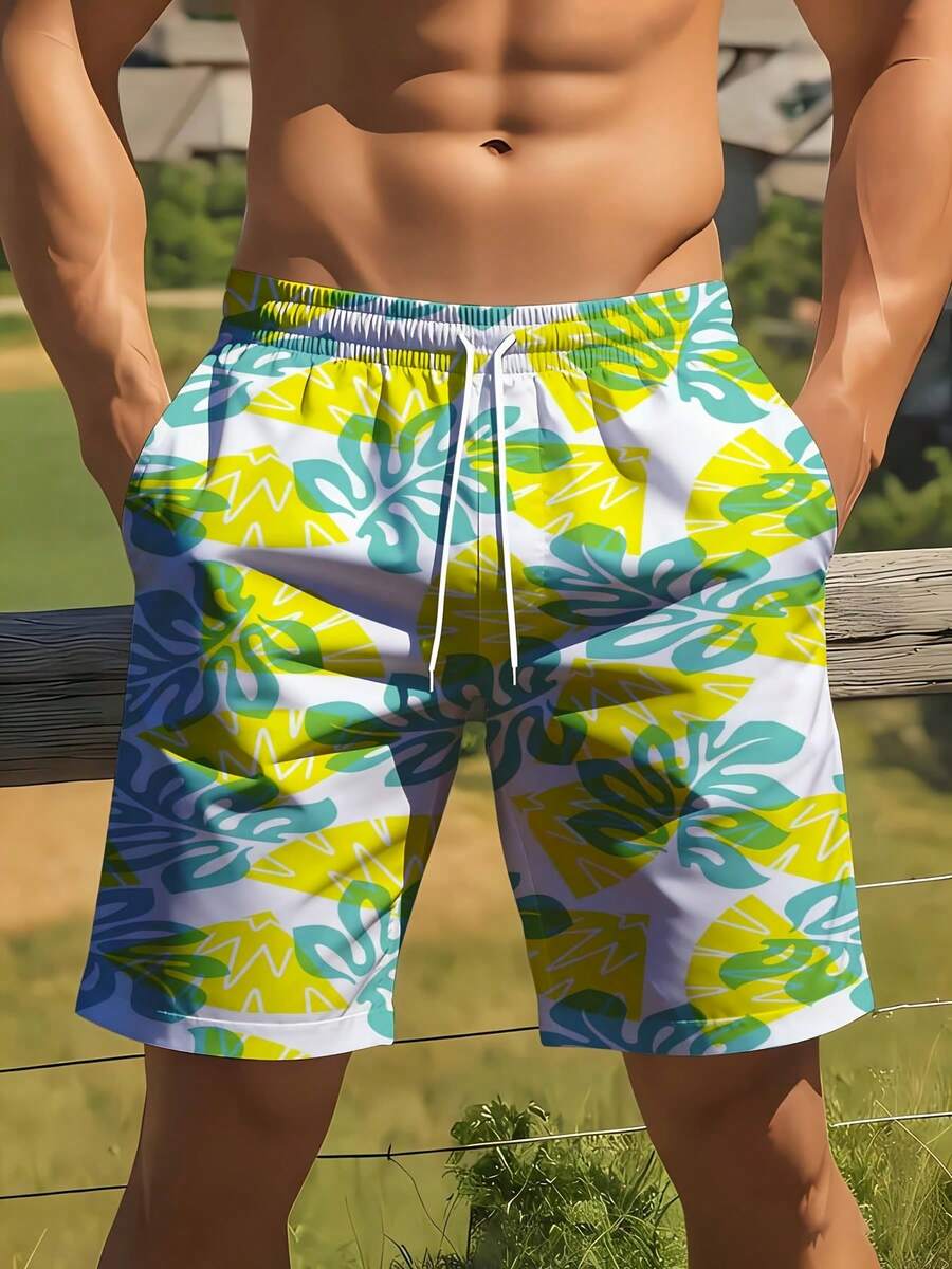 Mens Tropical Leaf Print Swim  - Swim Trunk Quick Dry recension och pris