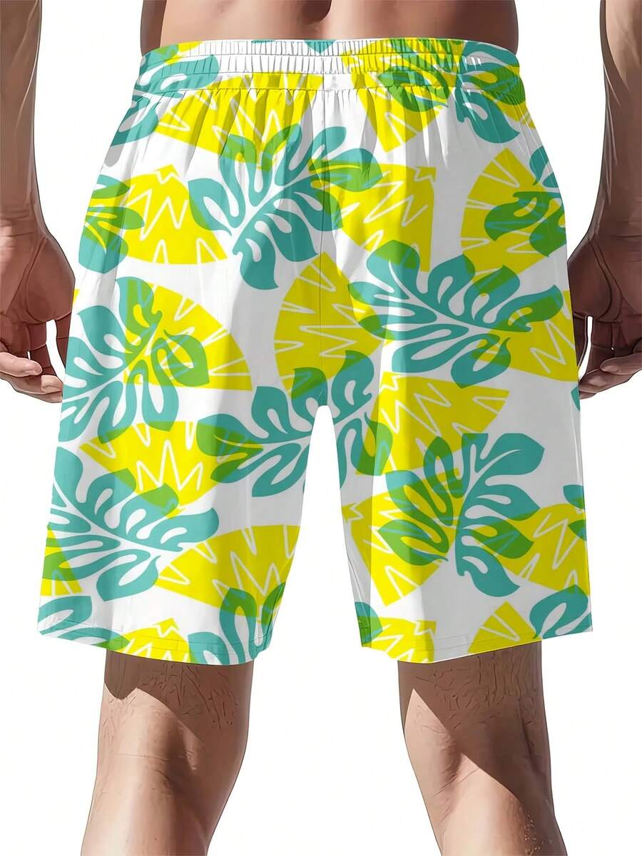 Mens Tropical Leaf Print Swim  - Swim Trunk Quick Dry recension och pris