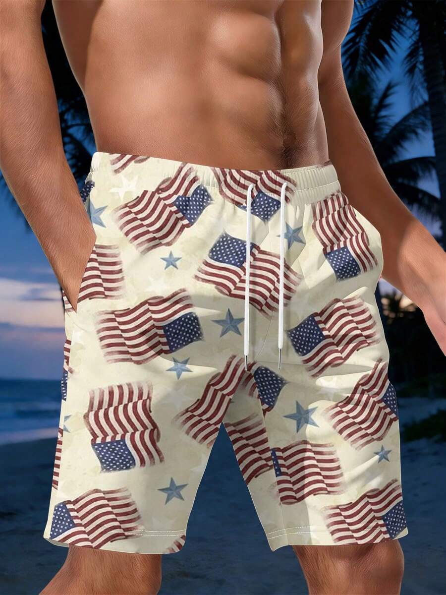 American Flag Print Mens Beach - Swim Trunk Quick Dry recension och pris
