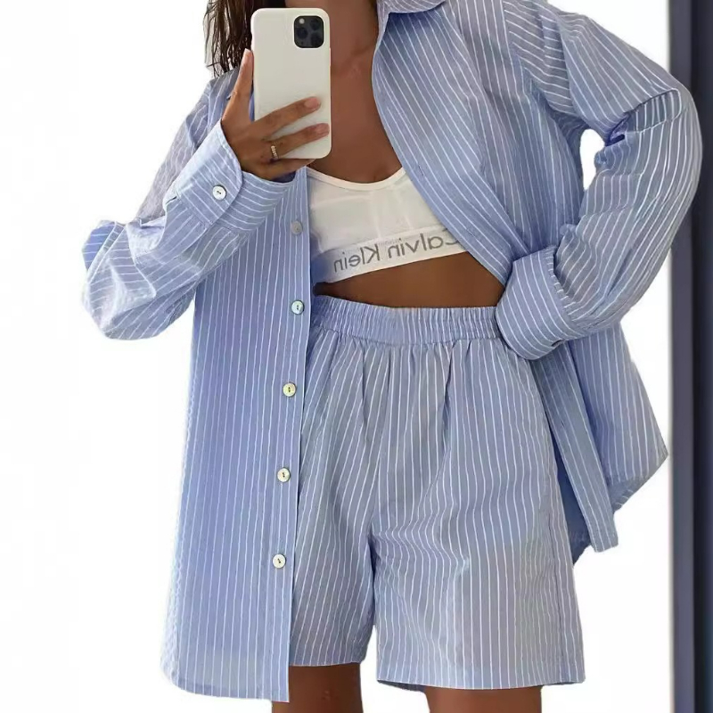 Women Striped Print Two Piece  - Linen Shirt Breathable recension och pris