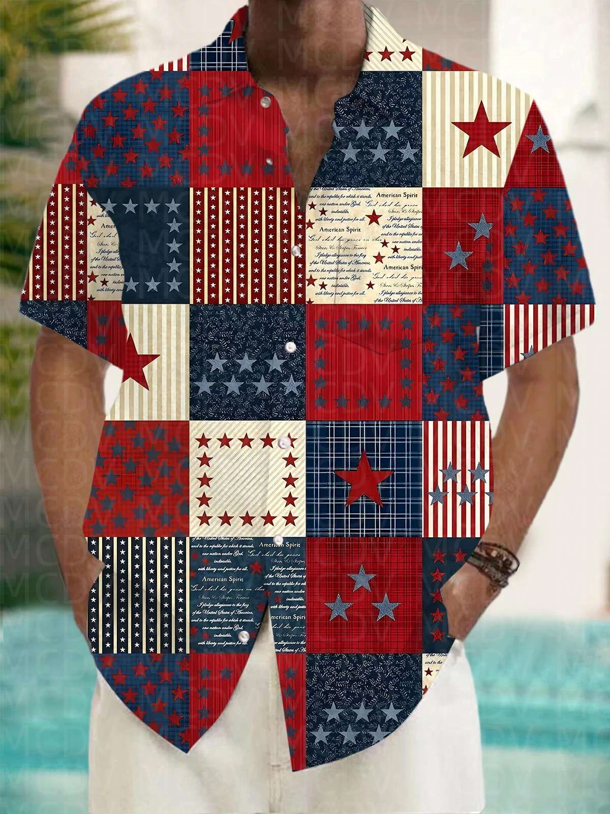 Flag Pattern Style Men's Hawai - Shirt Camp Collar recension och pris