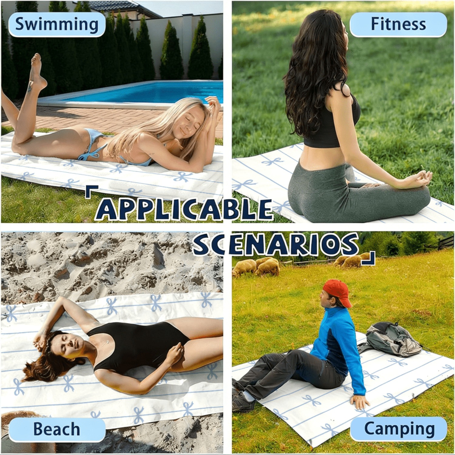 1pc Summer Beach Towel Blue Ri - Beach Towel Large recension och pris