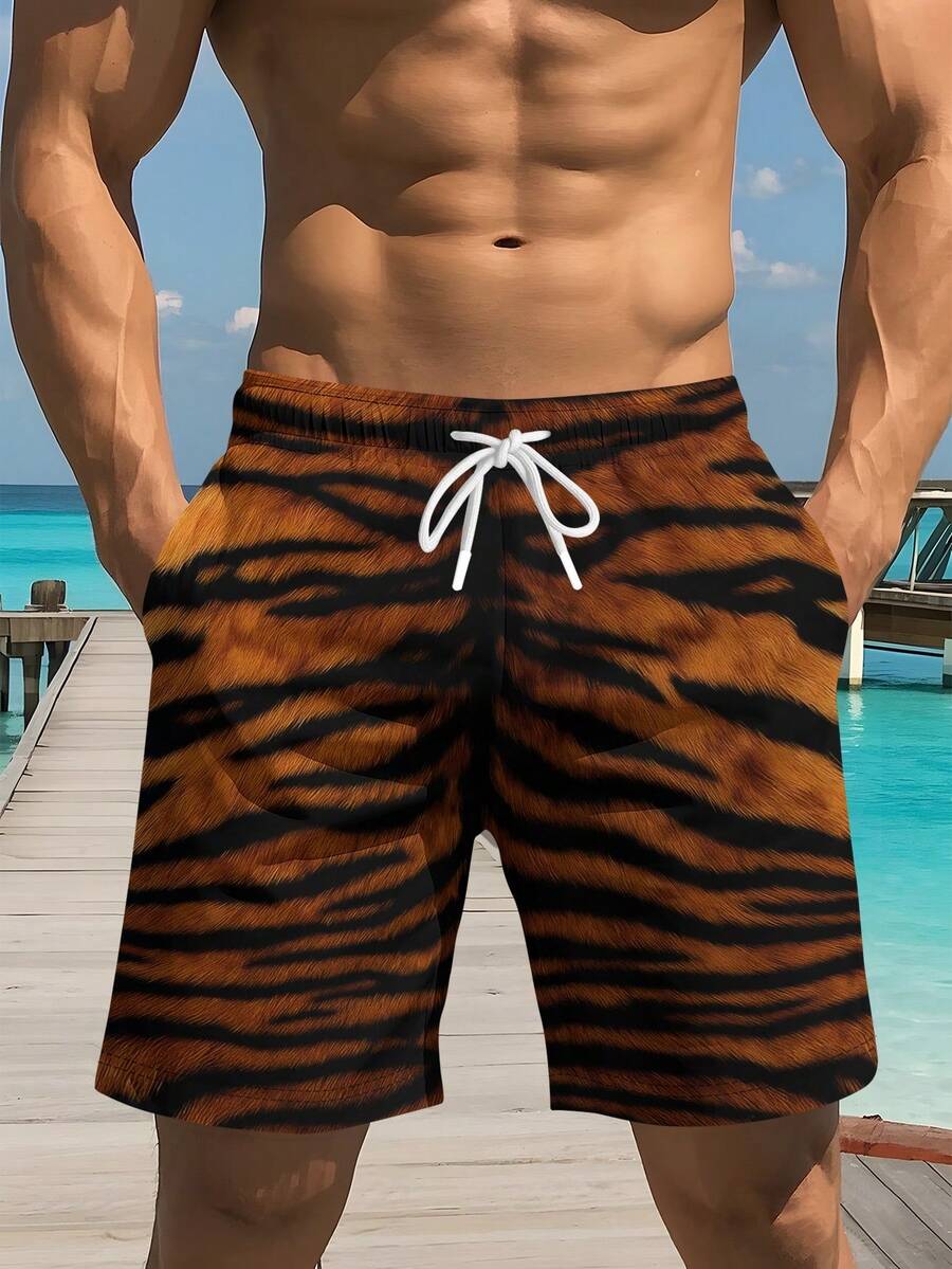 Mens Tiger Print Beach Shorts  - Swim Trunk Quick Dry recension och pris