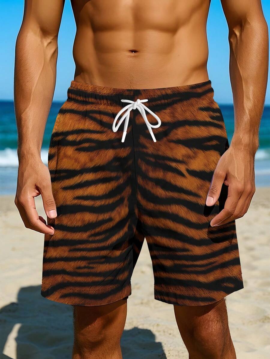 Mens Tiger Print Beach Shorts  - Swim Trunk Quick Dry recension och pris