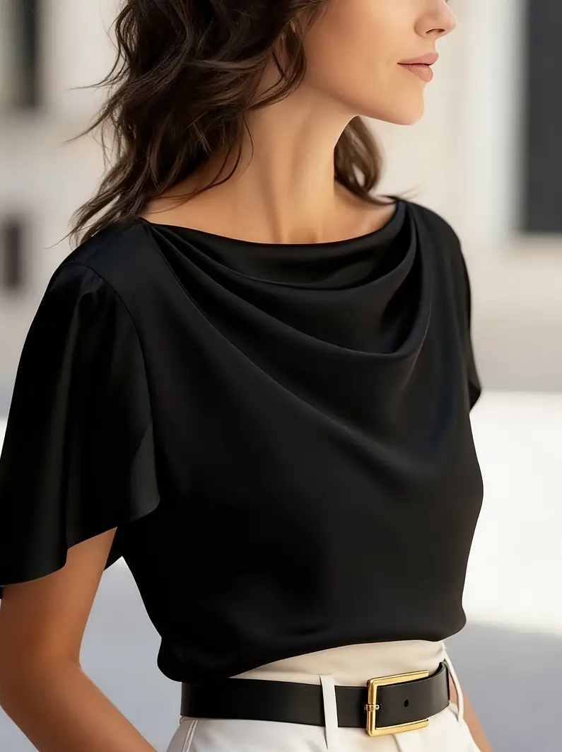 Elegant Draped Collar Butterfl - Shirt Camp Collar recension och pris