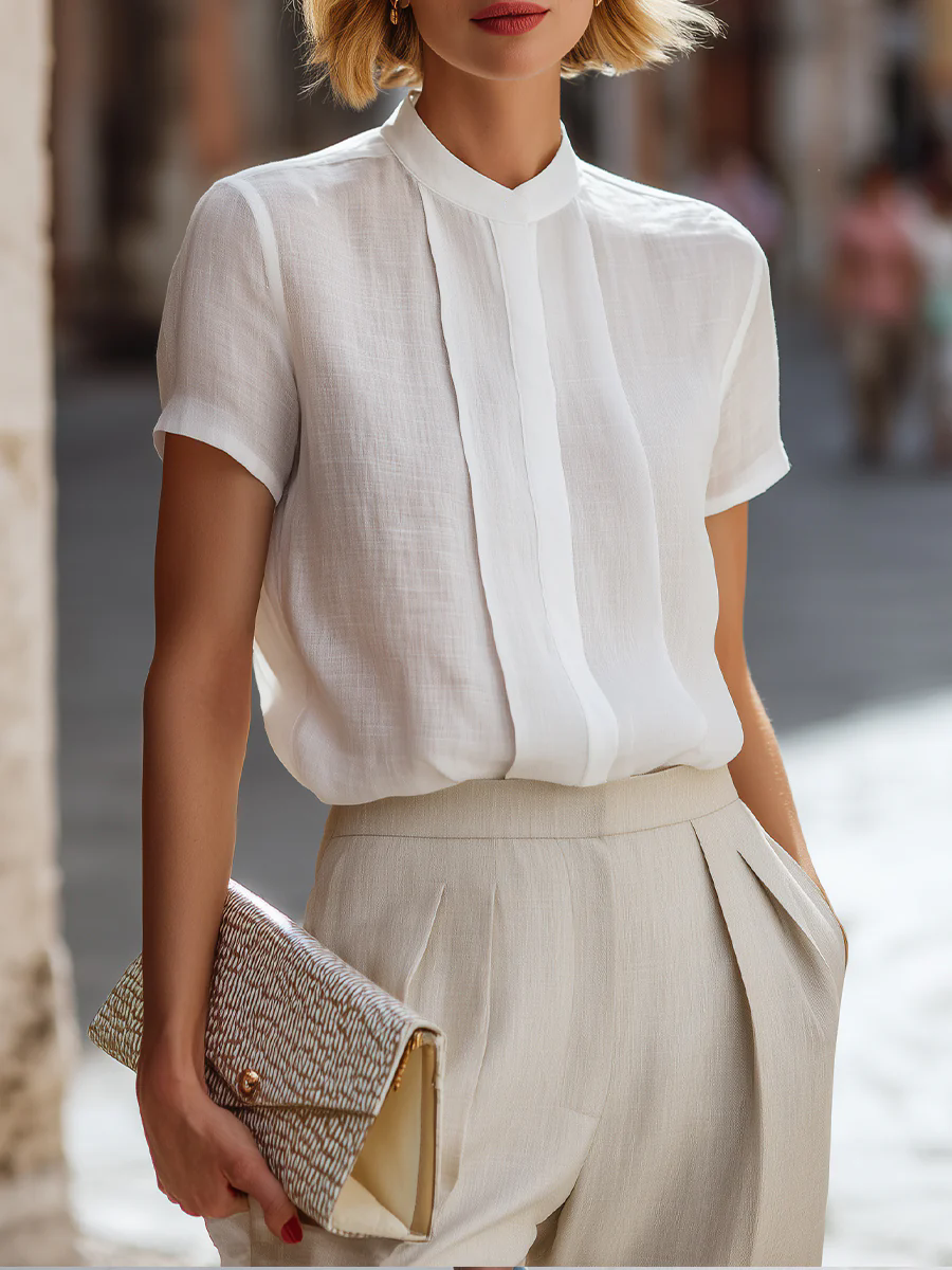 Women's Short Sleeve Pleated F - Shirt Camp Collar recension och pris