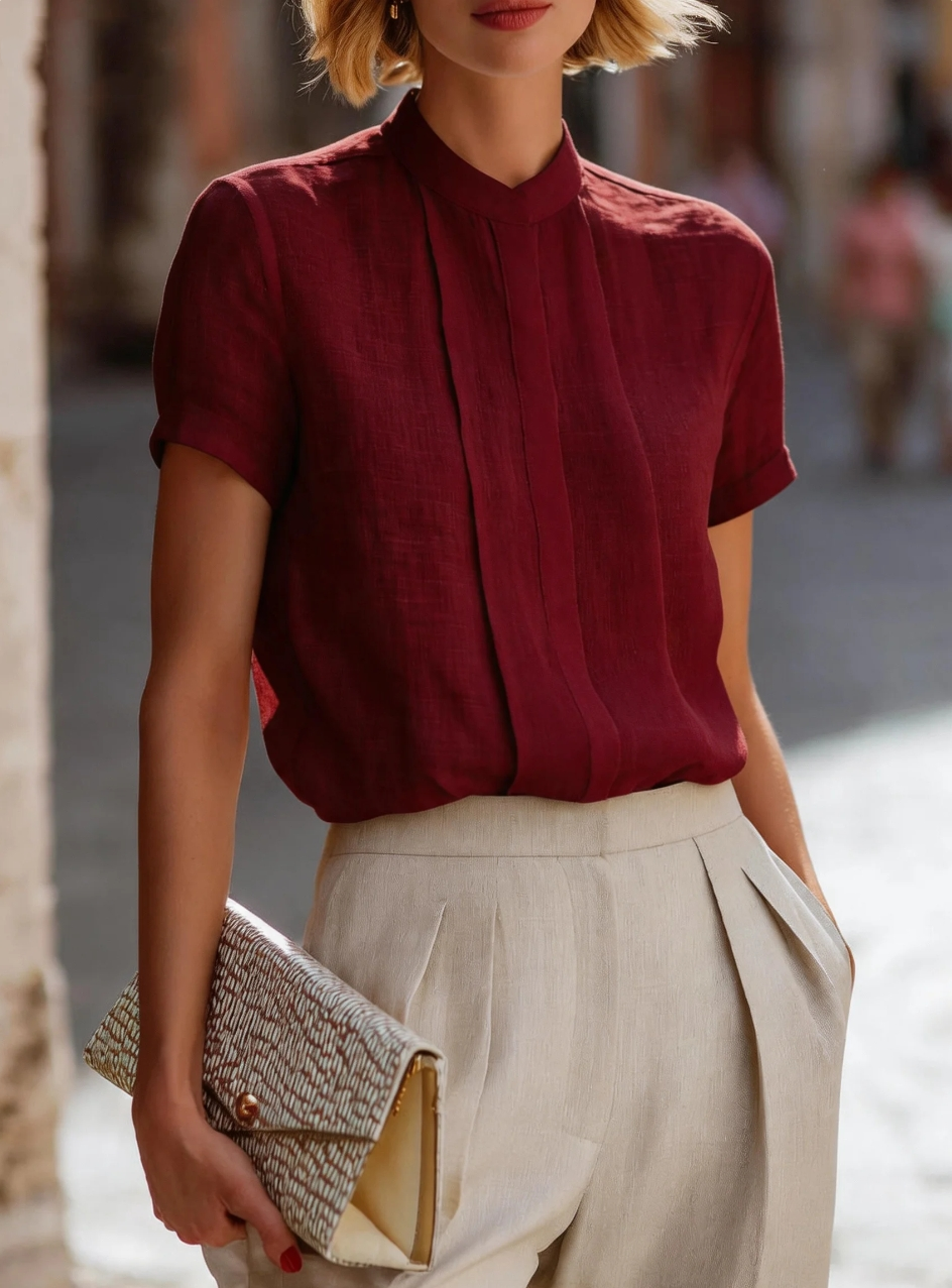 Women's Short Sleeve Pleated F - Shirt Camp Collar recension och pris